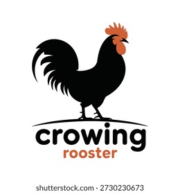 Logotipo de galo de coroamento com silhueta preta e detalhes laranja no ícone de fundo branco