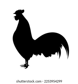 crowing rooster silhouette. chicken farm vector illustration