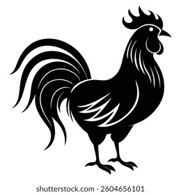 A crowing rooster silhouette with flowing lines