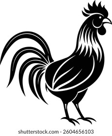 A crowing rooster silhouette with flowing lines