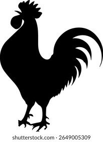 Crowing Rooster Silhueta Vetor Black Farm Animal Clipart no fundo branco