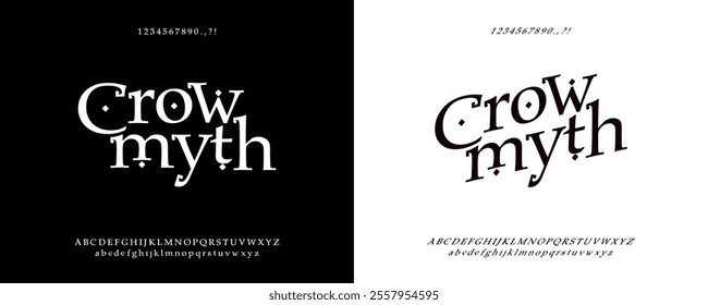 Crowmyth Font Ancient triangle Typography. Retro font for decoration, movies, music, sports, advertising . greece vector alphabet. Capital letters and numbers. Geometric fonts ethnic greek yunani