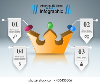 Crown 3d icon. Infographic design template and marketing icons.