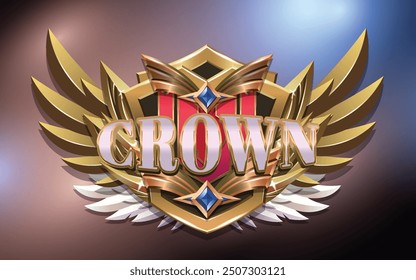 Crown 3D Text Effect with Winged Emblem