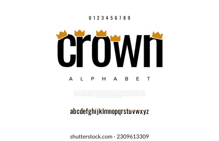 Crown abstract digital technology logo font alphabet. Minimal modern urban fonts for logo, brand etc. Typography typeface uppercase lowercase and number. vector illustration