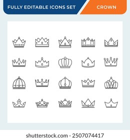 crown abstract line icon set with editable stroke vector.