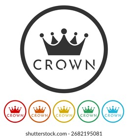 Crown abstract Logo design. Set icons in color circle buttons