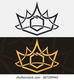 Crown. abstract logo, monochrome, and with a golden texture, element for template.