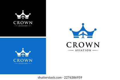 crown aviation logo design.air plane wing vector template