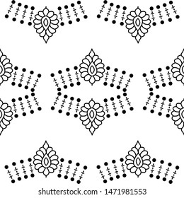 Crown or Bangle design concept of Flower with dots and petals - Indian Traditional and Cultural Rangoli, Alpona, Kolam or Paisley vector line art is in seamless pattern