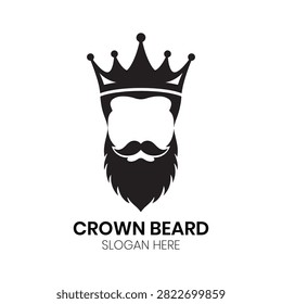Crown Beard logo illustrates a refined royal crown surmounting a sharp, well-groomed beard, offering an upscale and authoritative aesthetic perfect for high-end barbershops, men's cosmetic lines, traditional shaving kits, and urban style consultants.