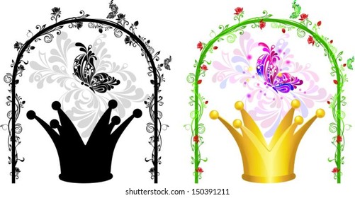 Crown in a beautiful arch of flowers