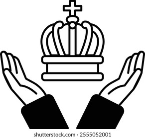 A crown is being held by two hands, symbolizing protection and authority