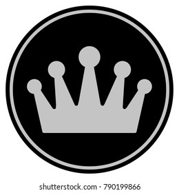 Crown black coin icon. Vector style is a flat coin symbol using black and light gray colors.