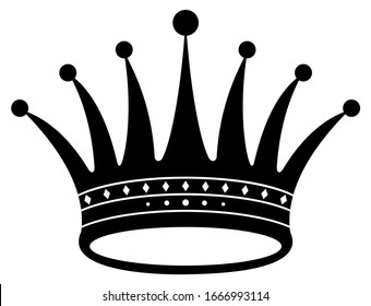 Crown in black on white isolated background.