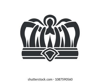 Crown black silhouette with gem in center, gothic style. Royal heraldic headdress with short thorns. Luxurious king hat isolated monochrome vector icon
