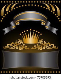 crown with black silk ribbons and a gold ornament