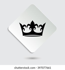 crown - black vector icon  on a paper button