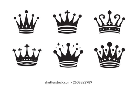 Crown black vector silhouette logo icon isolated on white background, clip art design bundle