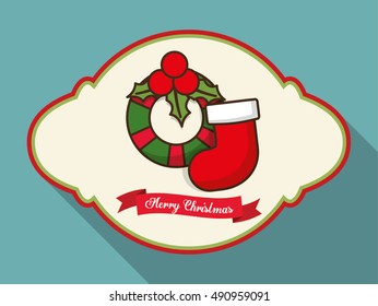 Crown and boot inside frame icon. Merry Christmas season celebration and decoration theme. Colorful design. Vector illustration