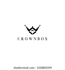 Crown and box or square idea concept logo design vector icon illustration.