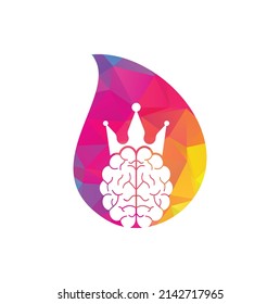 Crown brain drop shape logo icon design. Smart king vector logo design. Human brain with crown icon design.