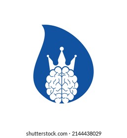 Crown brain drop shape logo icon design. Smart king vector logo design. Human brain with crown icon design.