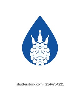Crown brain drop shape logo icon design. Smart king vector logo design. Human brain with crown icon design.
