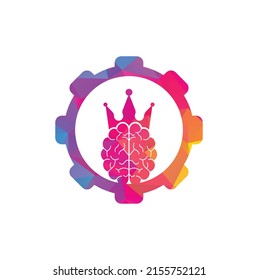 Crown brain and gear shape logo icon design. Smart king vector logo design. Human brain with crown icon design.