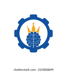 Crown brain and gear shape logo icon design. Smart king vector logo design. Human brain with crown icon design.