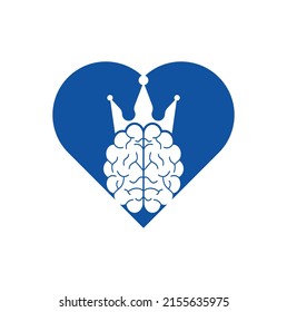 Crown brain heart shape logo icon design. Smart king vector logo design. Human brain with crown icon design.