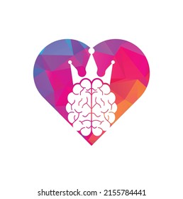 Diseño del icono del logo de la forma del corazón cerebral de la corona. Diseño de logotipo vectorial Smart King. El cerebro humano con diseño de iconos de la corona.