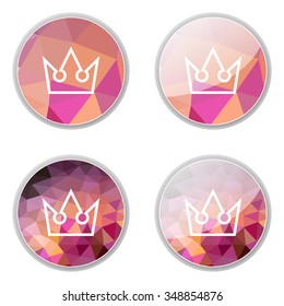 Crown button icon set in polygon style isolated on white background.