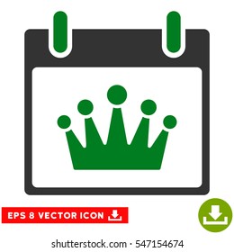 Crown Calendar Day icon. Vector EPS illustration style is flat iconic bicolor symbol, green and gray colors.