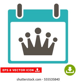 Crown Calendar Day icon. Vector EPS illustration style is flat iconic bicolor symbol, grey and cyan colors.