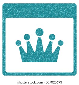 Crown Calendar Page grainy textured icon for overlay watermark stamps. Flat symbol with scratched texture. Dotted vector soft blue ink rubber seal stamp with grunge design on a white background.