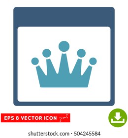 Crown Calendar Page icon. Vector EPS illustration style is flat iconic bicolor symbol, cyan and blue colors.