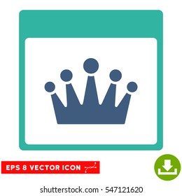 Crown Calendar Page icon. Vector EPS illustration style is flat iconic bicolor symbol, cobalt and cyan colors.