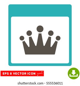 Crown Calendar Page icon. Vector EPS illustration style is flat iconic bicolor symbol, grey and cyan colors.