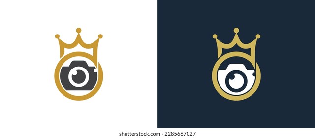 Crown Camera Logo Concept icon sign symbol Element Design. Photography, Photographer Logotype. Vector illustration template