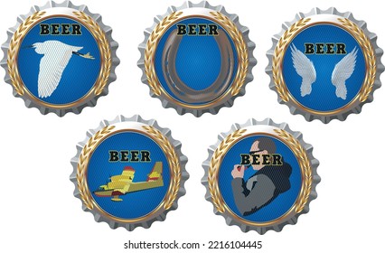 Crown cap for alcoholic beverages and beer with image symbol-
