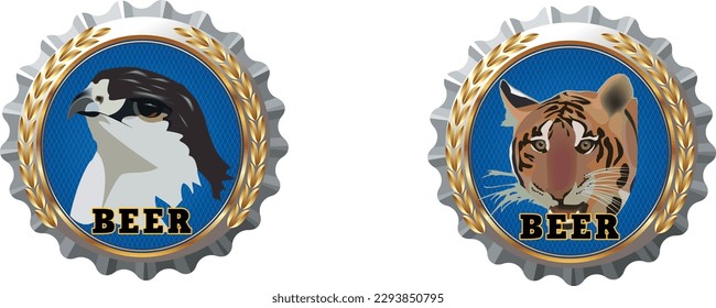 crown caps with images of predators-