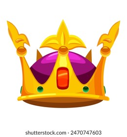 Crown cartoon golden royal jewelry of king queen, princess