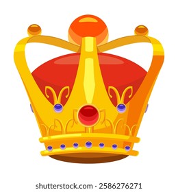 Crown cartoon golden royal jewelry of king queen, princess