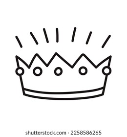 Corona al estilo de las caricaturas. Elemento de diseño. Ilustración vectorial de línea dibujada a mano aislada en fondo blanco.