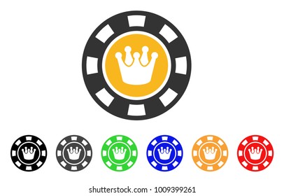Crown Casino Chip icon. Vector illustration style is a flat iconic crown casino chip symbol with gray, yellow, green, blue, red, black color versions. Designed for web and software interfaces.