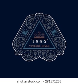 crown in the center of triangle frame from lines pattern. Royal monogram luxury style