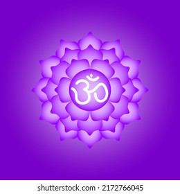 Crown Chakra, 7th Chakra, Sahasrara, glowing digital illustration on coloured background