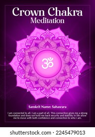 Crown Chakra Meditation poster Design-Vector illustration