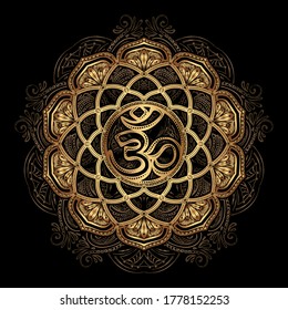 Crown Chakra – Sahasrara the seventh chakra. Sacral sign.  Symbol of the seventh human chakra. Vector illustration. Yoga, meditation, reiki, tattoo, laser cutting
